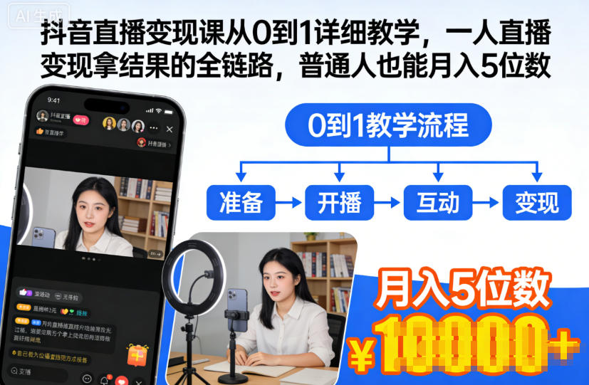 抖音直播变现课从0到1详细教学,一人直播变现拿结果的全链路,普通人也能月入5位数-智云网