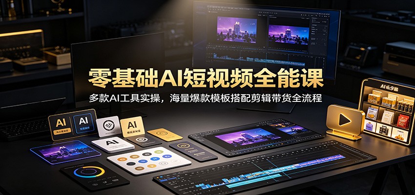 零基础AI短视频全能课：多款AI工具实操，海量爆款模板搭配剪辑带货全流程-智云网