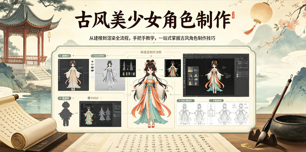 古风美少女角色制作,从建模到渲染全流程,手把手教学,一站式掌握古风角色制作技巧-智云网