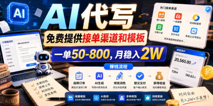 AI代写,免费提供接单渠道和模板,一单50-800,月稳入2W【揭秘】-智云网