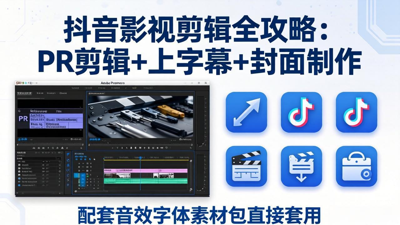 抖音影视剪辑全攻略:PR剪辑+上字幕+封面制作,配套音效字体素材包直接套用-智云网