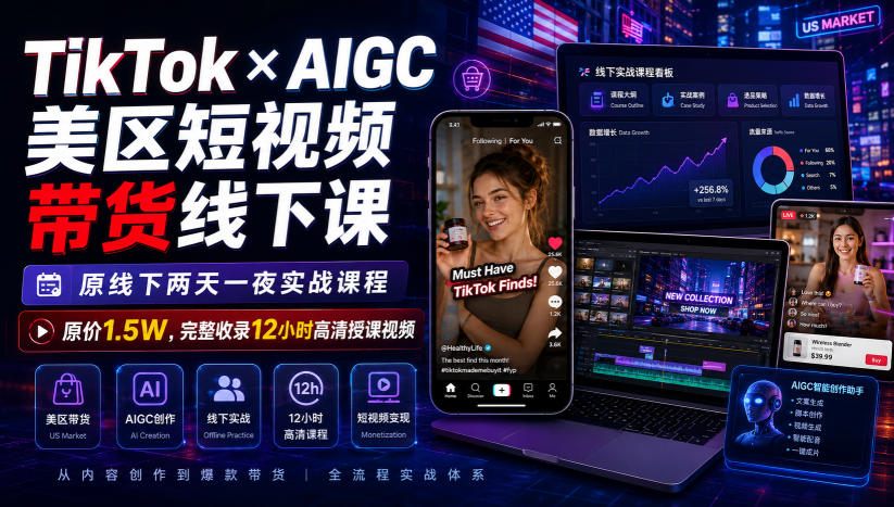TikTok×AIGC美区短视频带货线下课,原线下两天一夜实战课程,原价1.5W,完整收录12小时高清授课视频 TikTok×AIGC美区短视频带货线下课,原线下两天一夜实战课程,原价1.5W,完整收录12小时高清授课视频
