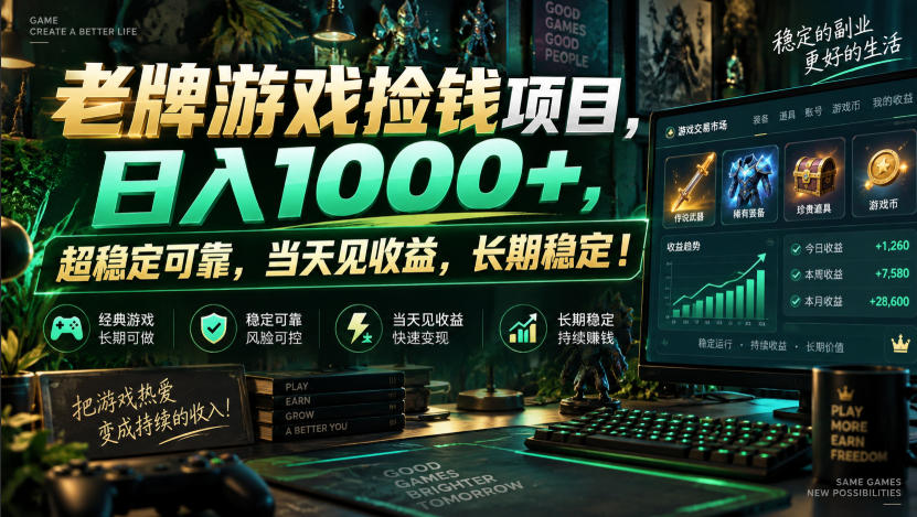 老牌游戏捡钱项目,日入1000+,超稳定可靠,当天见收益,长期稳定!【揭秘】-智云网