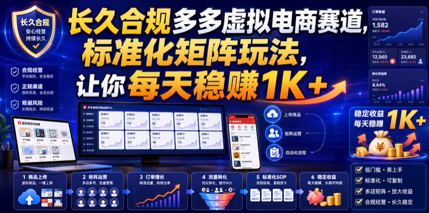 长久合规多多虚拟电商赛道，标准化矩阵玩法，让你每天稳賺1K+【揭秘】-智云网