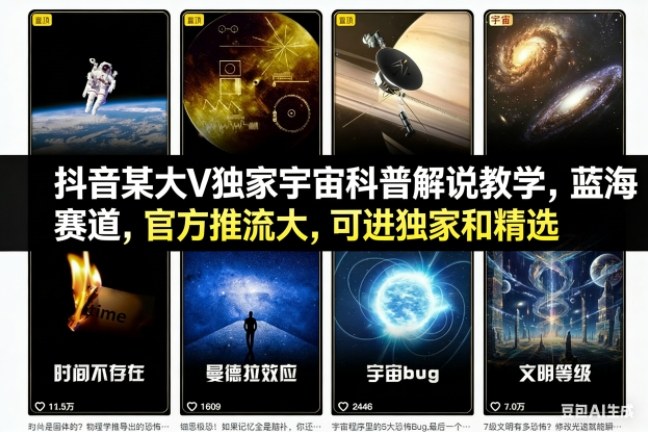 抖音某大V独家宇宙科普解说教学,蓝海赛道,官方推流大,可进独家和精选-智云网