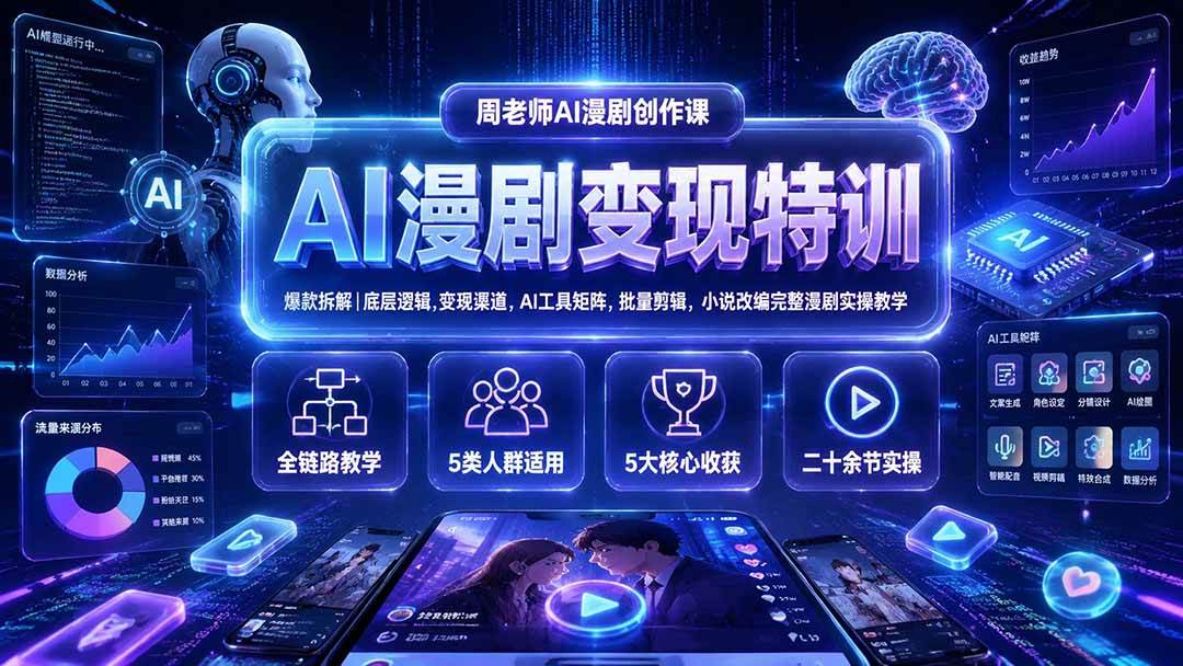 (19633期)AI漫剧变现特训★爆款拆解|底层逻辑,变现渠道,AI工具矩阵,批量剪辑,小说改编完整漫剧实操教学-智云网